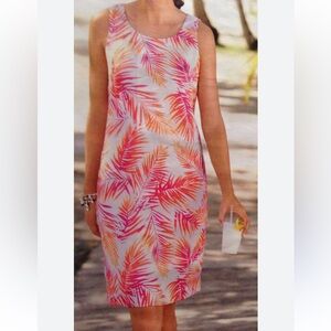 J.Jill Love Linen sleeveless shift dress tropical palm leaf size 12